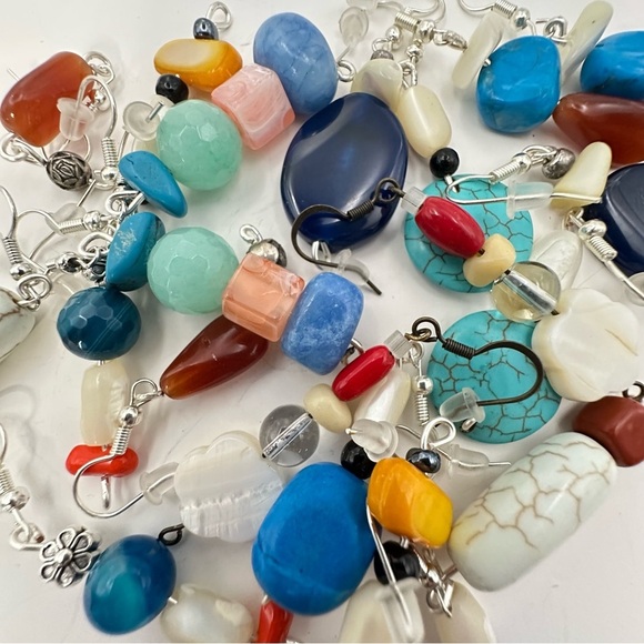 New Earrings Lot Of 10 Handmade Stones Beads Glass And Acrylic Wire Wrapped 5538 - Picture 8 of 14